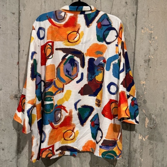 Ali Miles 1X Art To Wear Multi Colored Stand Up Collar Jacket Button Artisan - Picture 2 of 6